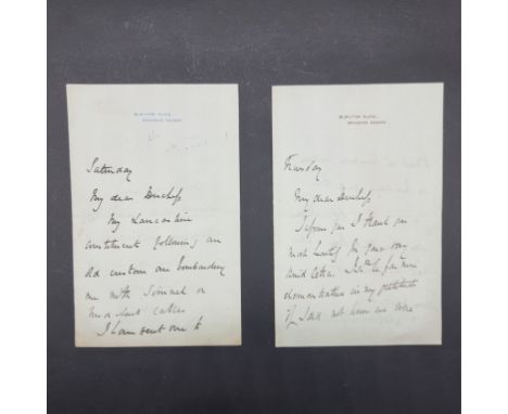 HENRY JAMES:&nbsp;2 ALS from Henry James addressed 'My Dear Duchess', both undated on paper headed for 28 Wilton Place, Belgr