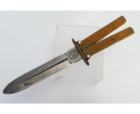A pantograph (folding) knife, marked to the forte Carl Eickhorn Solingen, 14 cm (l) blade, 20 cm (l) overall (unfolded) and 1