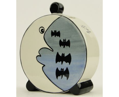 A Lorna Bailey Limited Edition ceramic moon shaped pot and cover,
signed and numbered from an edition of 30, height 7.5".