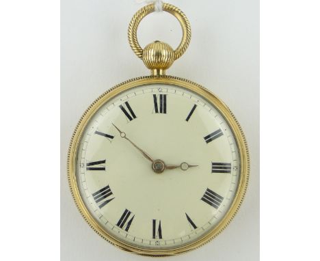 An 18ct gold cased keywind Verge pocket watch,
by Joshua Selsford of Newcastle On Tyne, with enamel dial, hallmarks Chester 1
