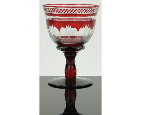 19th century Bohemian ruby overlay cut-glass goblet,
height 7.5".