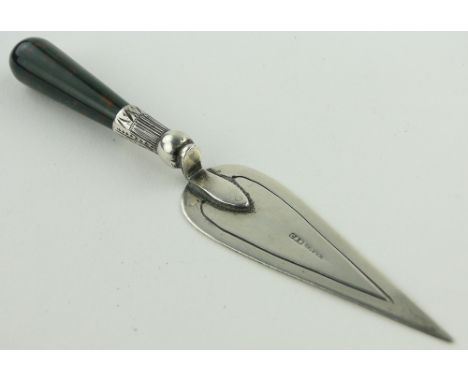 A bloodstone handled trowel design bookmark,
marked C & N silver, length 10cm.