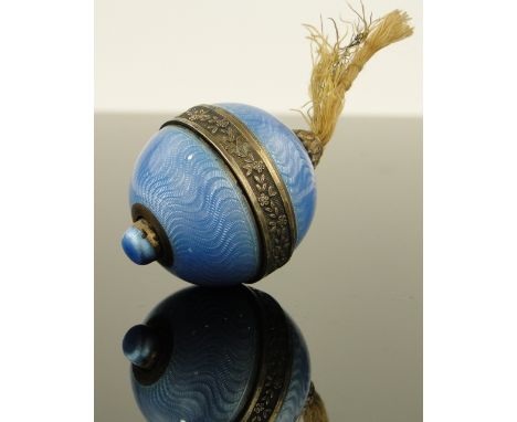 An unmarked silver and blue guilloche enamel bell pull, 
32mm diameter.