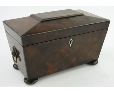 Victorian mahogany sarcophagus tea caddy,
length 12".