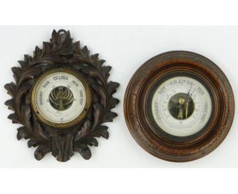 Black Forest carved wood barometer,
height 8" and a carved walnut barometer, (2).