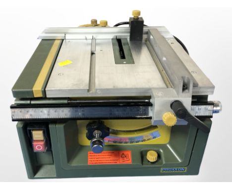 A Proxxon LU-6868 bench top circular saw. 