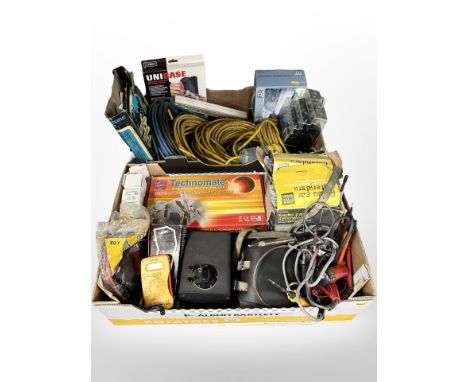 A quantity of tools including router bit set, cables, boxed motor, ear defenders, etc. (2 boxes)