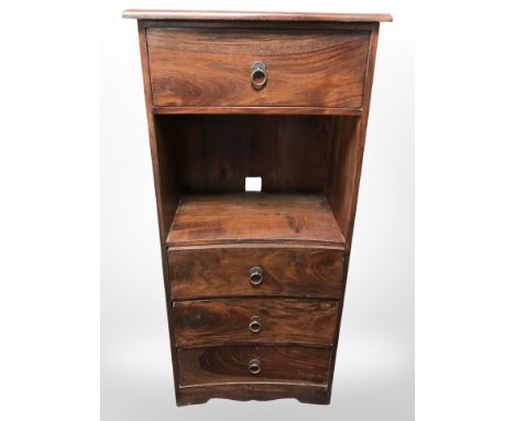 A contemporary hardwood four drawer open shelf, width 53 cm 
