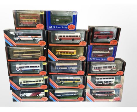 17 Exclusive First Editions 1:76 scale die-cast buses, all boxed.