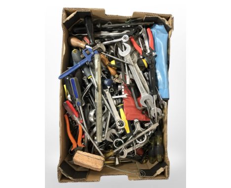 A large quantity of spanners, screwdrivers and various hand tools. (1 box)
