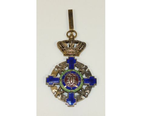 Romania, Order of the Star, Civil Division, Commander's sash neck badge in silver-gilt and enamels, width 50.5mm, numbered on