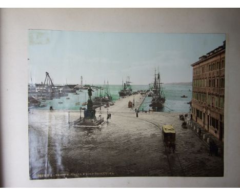 An album of photographs c1900, including fifteen Photochrom Zurich views of Pompeii, Trieste, Jerusalem, sepia photographs of