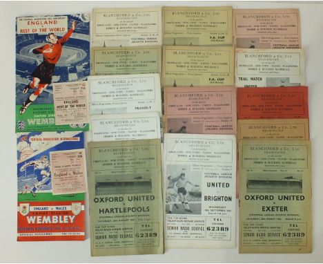 A collection of seventeen football programmes, including 1952 England vs Wales, with ticket stub, (staples rusty, team change