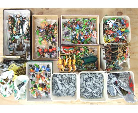 A large collection of Britains plastic figures: soldiers, cowboys, knights, Romans etc.