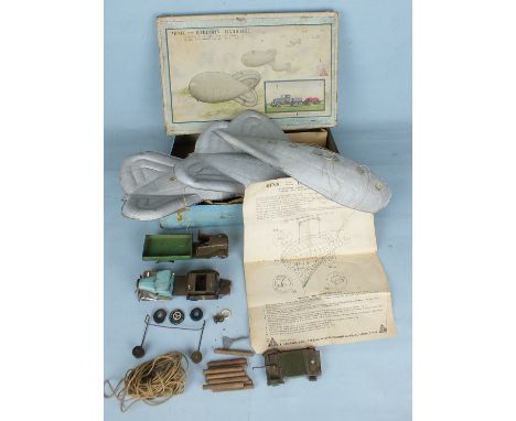 A rare Minic Scale Model Balloon Barrage set, comprising barrage balloon in three sections, a partially re-constructed winch 