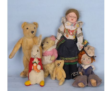 A Norah Wellings type sailor doll with hat marked "RMS Ocean", 35cm, an unlabelled teddy bear with blonde mohair plush, 38cm,