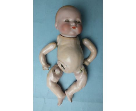 Armand Marseille, a 341 Dream Baby doll, with sleeping blue eyes, marked 'A. M. Germany 341/3k', needs re-stringing.