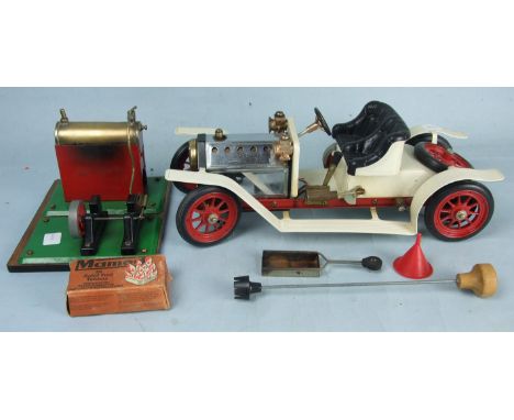 Mamod, a live steam SA1 spirit-fired Roadster car with accessories and a horizontal stationary steam engine, (no burner).