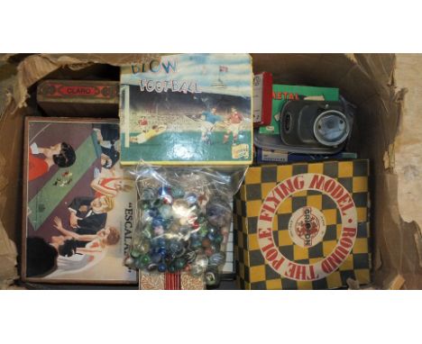 A quantity of mainly boxed toys and games including a Griffon "Round the Pole Flying Model", a Chad Valley Jigsaw, a bagatell