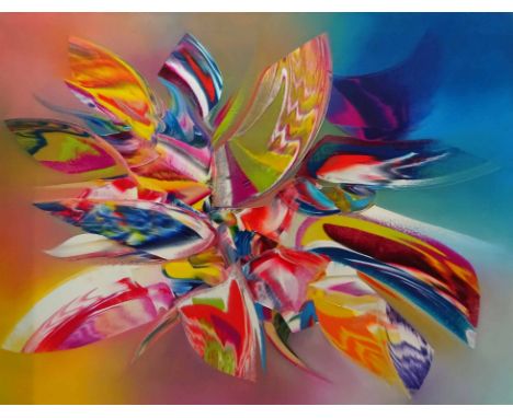 MICHEL VERSI (French b.1949) 'Composition light blue', acrylic on canvas, signed lower right, 130cm x 162cm.