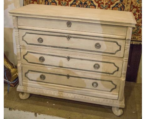 COMMODE, 19th century European, traditionally grey painted with four long drawers, 86cm x 103cm W x 46cm D.