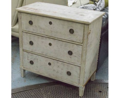 COMMODE, late 19th/early 20th century Swedish painted pine of three drawers, 88cm H x 88cm x 47cm. (with faults)