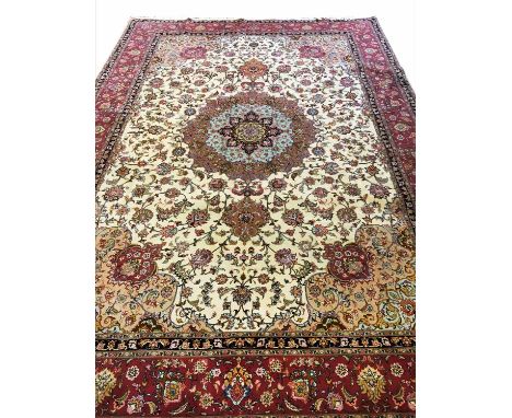 FINE PART SILK PERSIAN TABRIZ CARPET, 357cm x 252cm.
