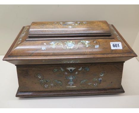 A nice rosewood tea caddy with brass and mother of pearl inlay, 36cm wide x 23cm high x 22cm deep 