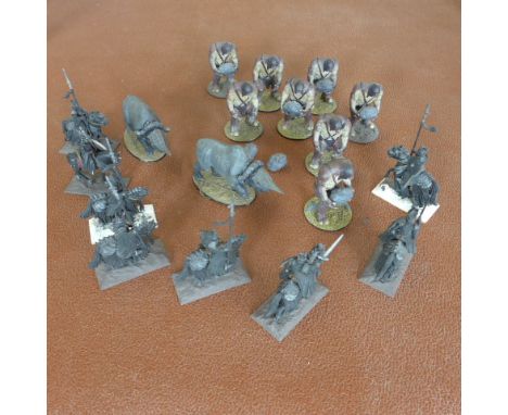 Eight painted Eaglemoss Lord of the Rings Catapult Trolls and 8 Great Beasts and eight mounted Sarons Army - part finished 
