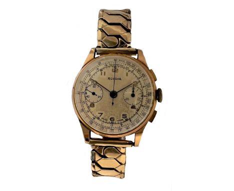 Rodana - A Swiss 18ct gold chronograph wristwatch, circa 1950, the signed cream coloured dial, 31mm diameter, with gold colou