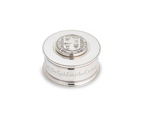 A George V silver commemorative inkwell, mark of Garrard &amp; Co., London 1935, Jubilee marked, of circular form, engraved t