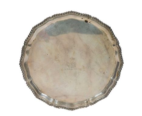 A George VI silver salver, mark extremely worn, possibly that of John Round &amp; Son Ltd., Sheffield 1947, 'Chippendale' sty