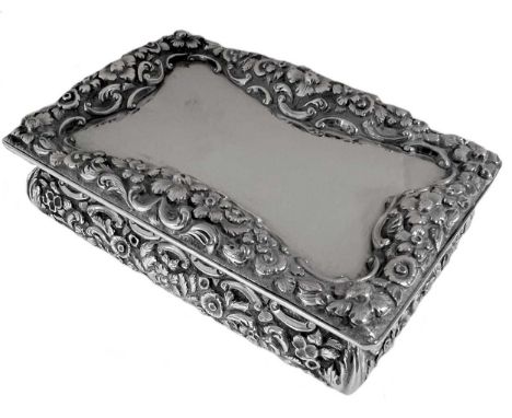 A Victorian silver table snuff box, mark of Nathaniel Mills, Birmingham 1837, of rectangular convex form, the sides lavishly 