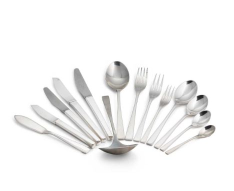 A 90-piece set of Elizabeth II silver cutlery and flatware, mark of Asprey, Sheffield 1983, 'Embassy' pattern, comprising 8 t