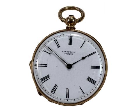 Henry Capt, Genève - A Swiss 18ct gold open faced pocket watch, circa 1860, the signed white dial, 30mm diameter, with black 