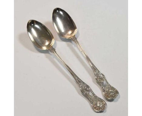 Two Victorian silver basting spoons, both 'Queens' pattern with shell back, the first with mark of Samuel Hayne &amp; Dudley 