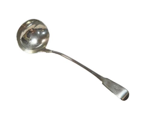 A George IV silver soup ladle, mark of Hyam Hyams, London 1822, with oval bowl and monogrammed handle, 32cm overall length, 7