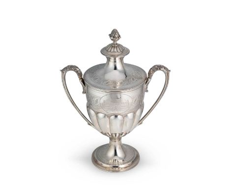 A George III silver two handled cup and cover, mark of Solomon Hougham, London 1800, of traditional urn shape, lobed lower, t