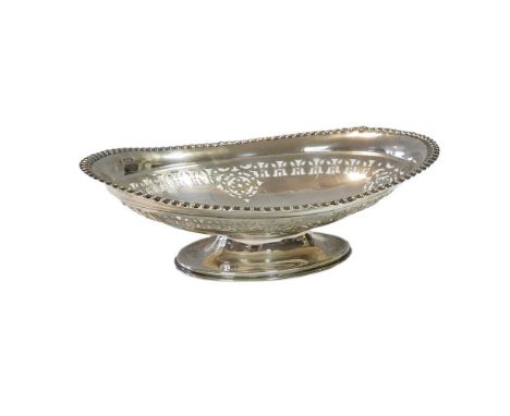 A George V silver sweetmeat dish, mark of James Deakin &amp; Sons, Sheffield 1934, of oval form, upper with pierced symmetric