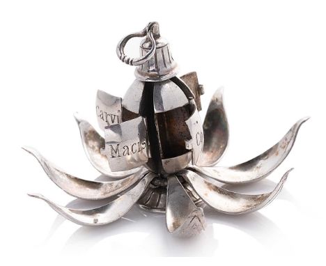A continental metalwares pomander, apparently unmarked, possibly 18th century and of Italian origin, of pear shaped form, 8 r
