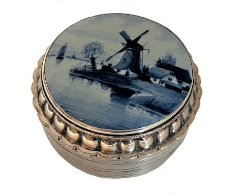 A 19th century Dutch metalwares silver box with Royal Delft plaque insert, mark of Aart de Pleijt, date letter for 1895, lion