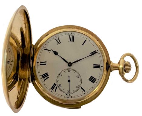 Unsigned - A Swiss 18ct gold minute repeating hunter dress pocket watch, circa 1910, the white dial, 40mm diameter, with blac