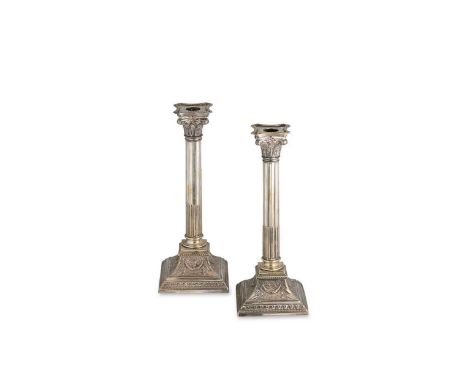 A pair of early 20th century German metalwares silver plated candlesticks, circa 1900, marked WMFN for Württembergische Metal