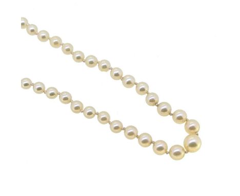 Mikimoto - A cultured pearl necklace, ninety nine graduated cultured pearls, approximate diameter from 3.5 to 7.15mm, strung 