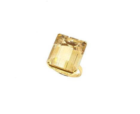 A single stone lemon quartz dress ring, claw set octagonal lemon quartz, approximately 19.95 x 17.15mm, estimated approximate