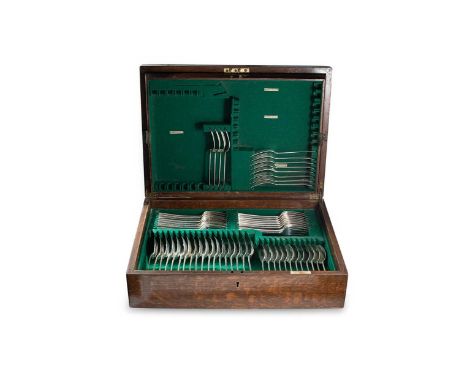 A canteen containing a 59-piece set of George V silver flatware with 1 addition,   mark of Josiah Williams &amp; Company (Dav