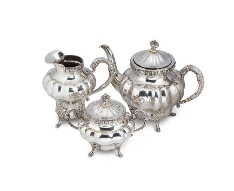 A (probably) 19th century Austro-Hungarian metalwares silver oversized 3-piece tea set, maker's mark not traced (BPHH shield 