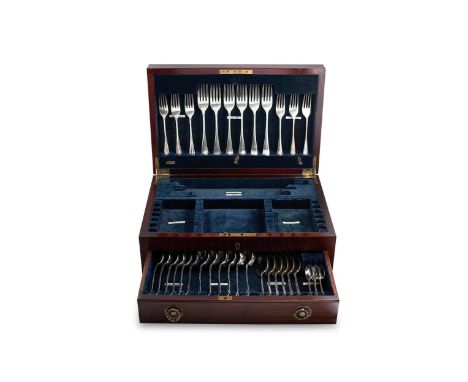 A canteen containing a 36-piece set of George V silver flatware, mark of Cooper Brothers &amp; Sons Ltd., Sheffield 1929, 'Ra