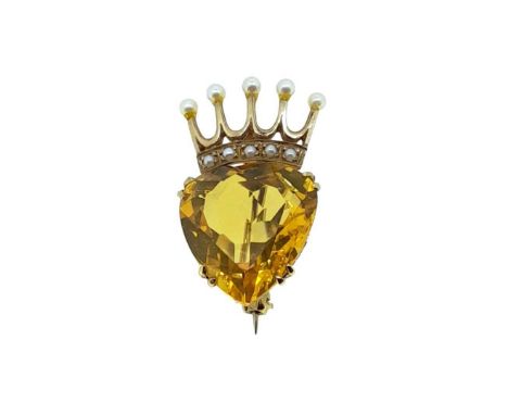 A late 20th century Scottish citrine and split pearl brooch, heart shaped citrine, approximately 19 x 18mm, estimated approxi