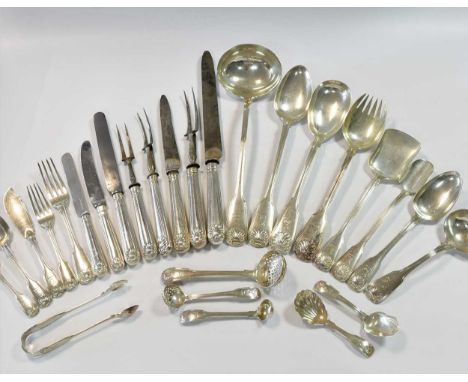 A 64-piece set of George IV silver flatware with 89 additions, mark of William Eley I &amp; William Fearn, London 1820, 'Fidd